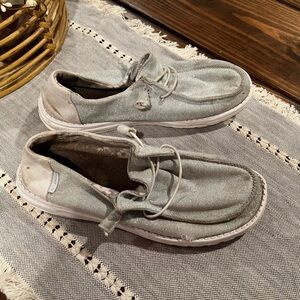 Hey Dude women’s Wendy sparkly silver slip-on casual shoes, size 8, see pics